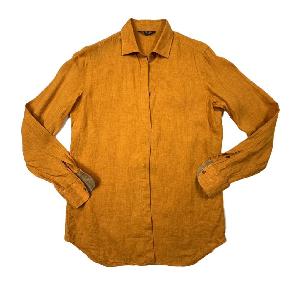 Loro Piana 100% linen women shirt orange Sz 44 classic button down Italy